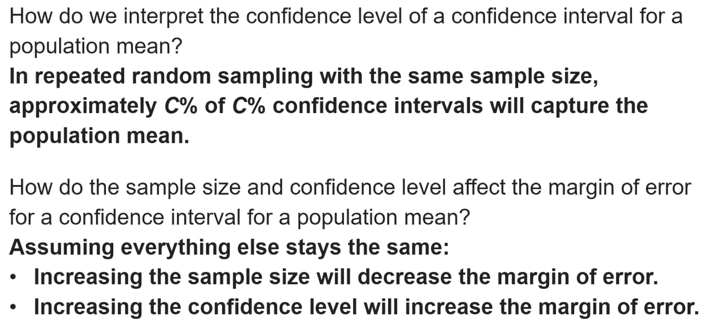 <p>Note: Make sure to do everything in context and also, you only need to interpret the confidence <em>level</em> unless specifically asked</p>