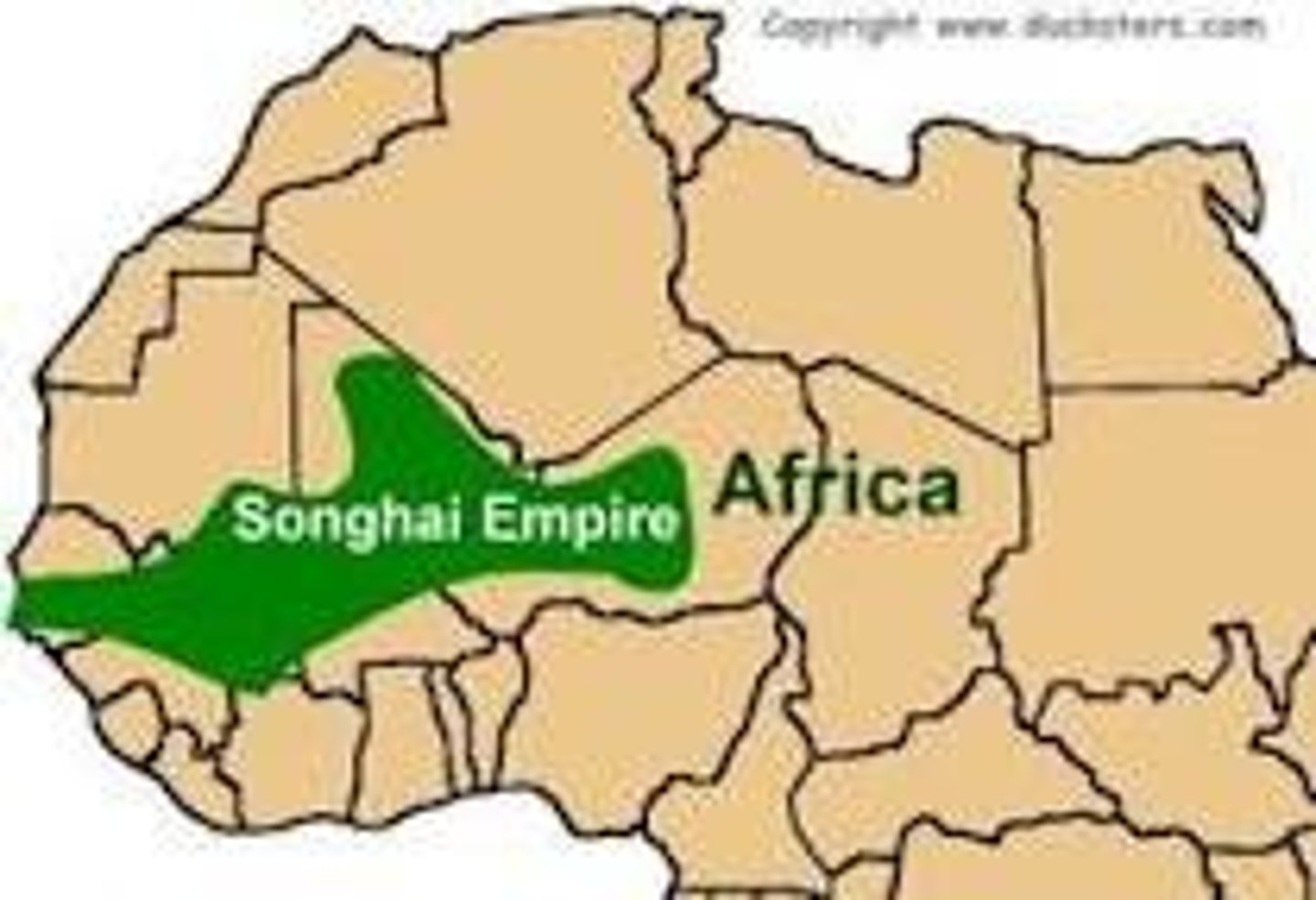 <p>-Successor state to Mali; dominated middle reaches of Niger valley; reached imperial status under Sunni Ali</p><p>-Trans-Saharan trade that had slowed after fall of Mali resumed once again</p><p>-Re-established Timbuktu as a center of culture, Islamic scholarship</p><p>-Blended traditional West African beliefs and the religion of Islam.</p><p>-Began to weaken due to internal strife and civil war mid-1500's; 1591, a Moroccan army invaded and captured the cities of Timbuktu and Gao with the aid of guns</p><p>-Hausa kingdoms: Peoples of northern Nigeria; formed states following the demise of Songhay Empire that combined Muslim and pagan traditions</p>