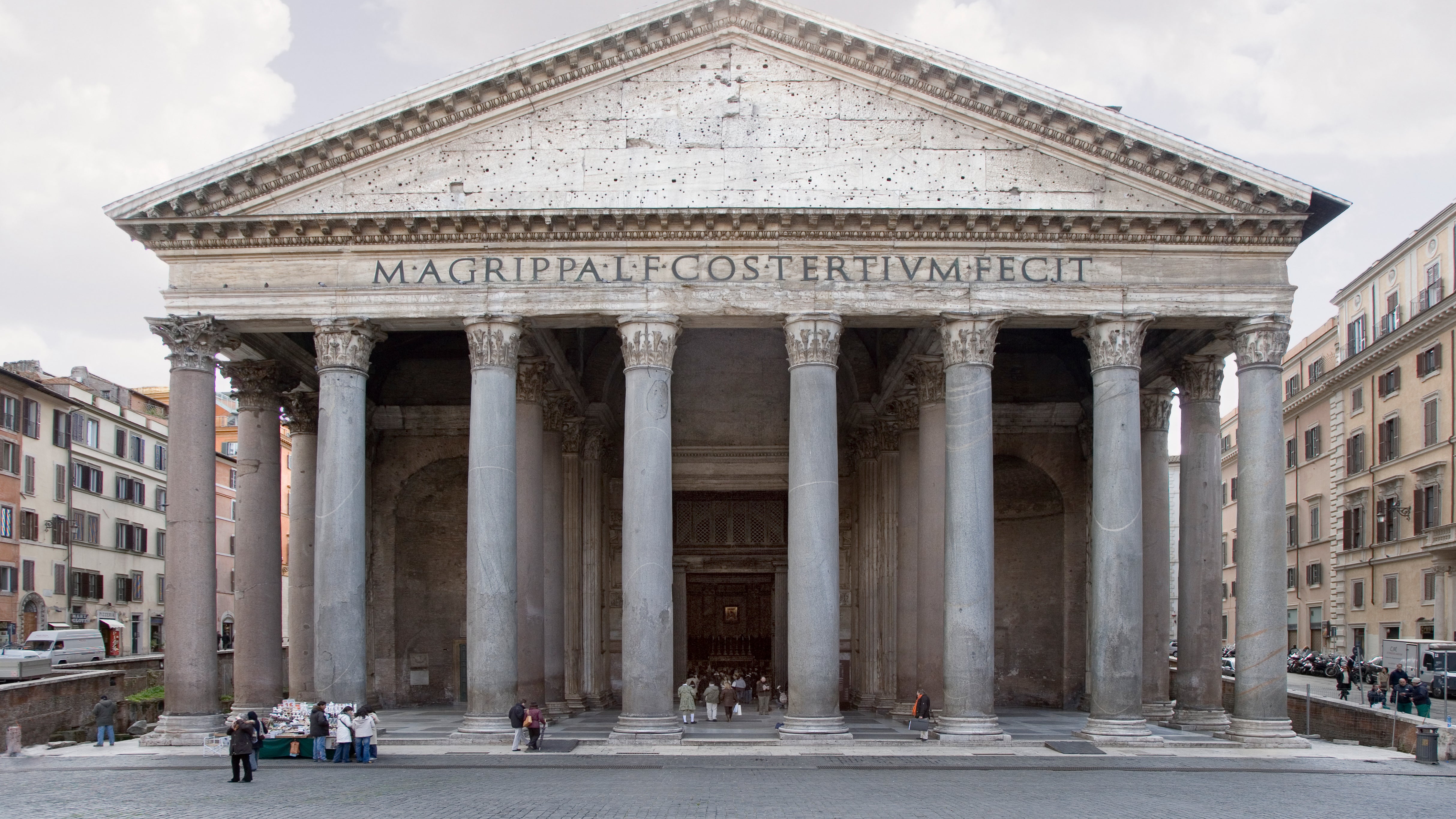 <p>The Pantheon (photo of outside of The Pantheon attached)</p><ul><li><p>CIVILIZATION: Roman</p></li><li><p>PERIOD: 118-128 CE?</p></li><li><p>PURPOSE: temple for the Roman gods</p></li><li><p>ORIGIN: Reconstructed by <strong>Emperor Hadrian</strong></p></li><li><p>EXPLANATION: known for its <strong>Roman concrete</strong> and dome</p></li></ul>