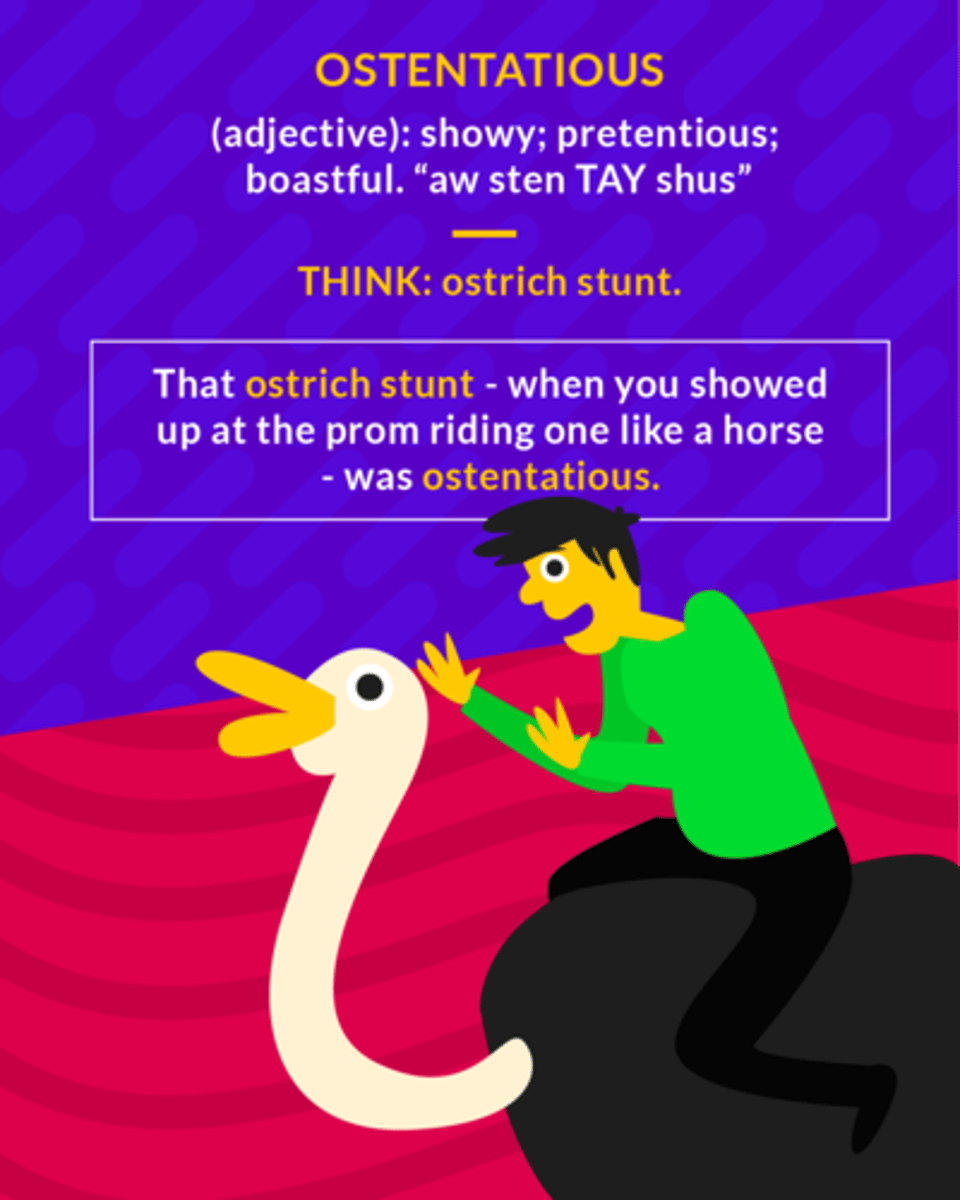 <p>(adj.) showy, pretentious</p>