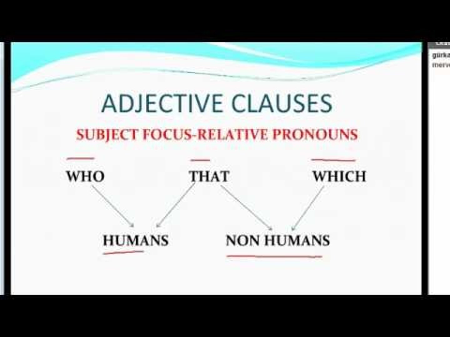 <p>phrases that add information about a noun, often starting with words like "who," "which," or "that" e.g.: The cake that I baked is delicious</p>