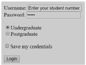 <p>&lt;form&gt;</p><p>Username:</p><p>&lt;input type="text" name="stunum" value="[1]"&gt;</p><p>&lt;br&gt;</p><p>Password:</p><p>&lt;input type="[2]" name="pass" value="passw"&gt;</p><p>&lt;br&gt; &lt;br&gt;</p><p>&lt;input type="radio" name="UG" value="Undergrad"</p><p>[3]&gt;Undergraduate&lt;br&gt;</p><p>&lt;input type="radio" name="PG"</p><p>value="Postgrad"&gt;Postgraduate&lt;br&gt;</p><p>&lt;br&gt;</p><p>&lt;input type="[4]" name="Save" value="Save"&gt;Save my</p><p>credentials&lt;br&gt;</p><p>&lt;br&gt;</p><p>&lt;input type="Submit" value="[5]"&gt;</p><p>&lt;br&gt;</p><p>&lt;/form&gt;</p><p></p><p>The missing keyword labelled [1] is ________.</p><p>[A] Enter your student number</p><p>[B] Text</p><p>[C] TextBox</p><p>[D] Checked</p><p>[E] None of the above</p><p></p>