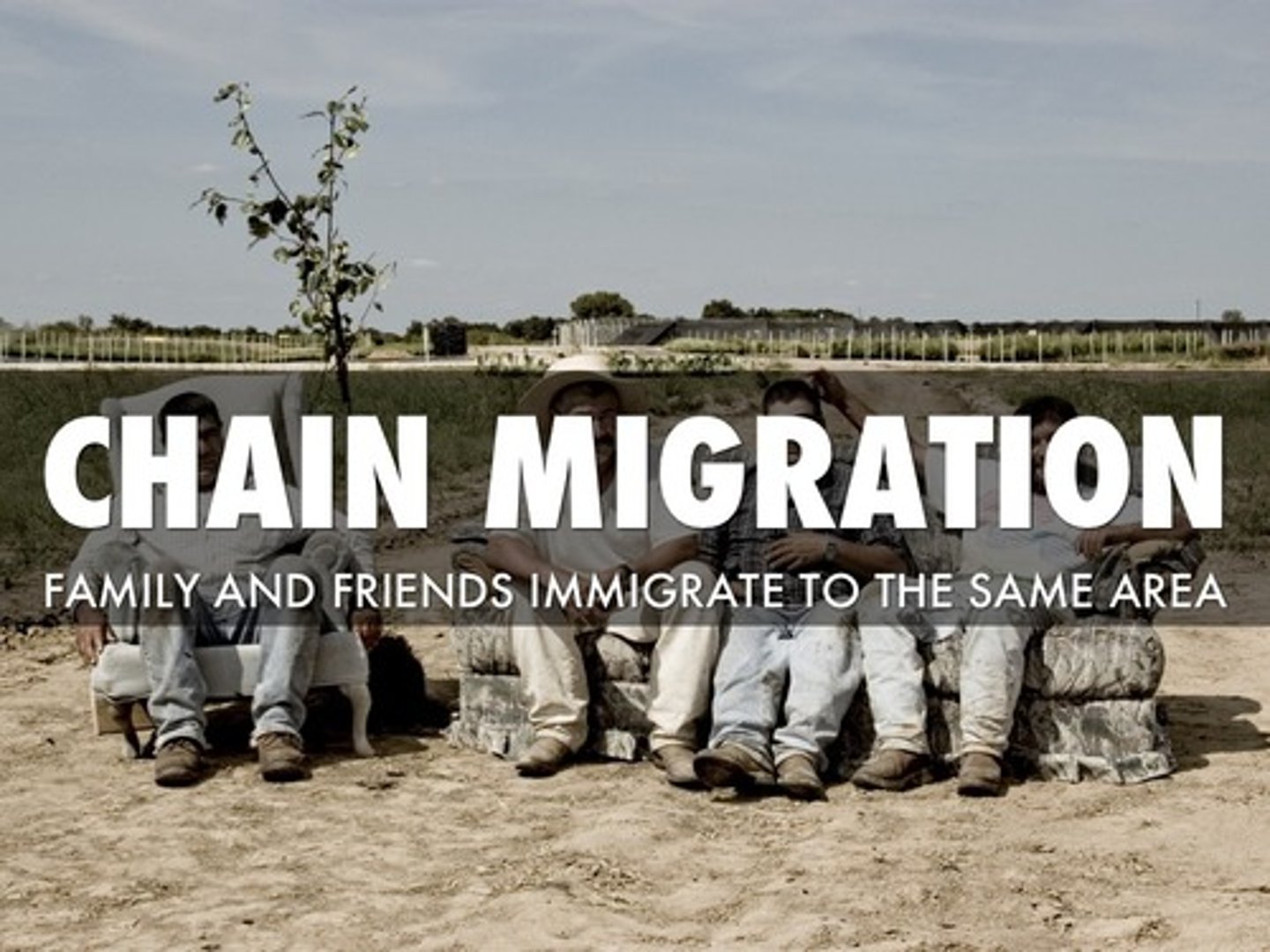 <p>pattern of migration that develops when migrants move along and through kinship links</p>