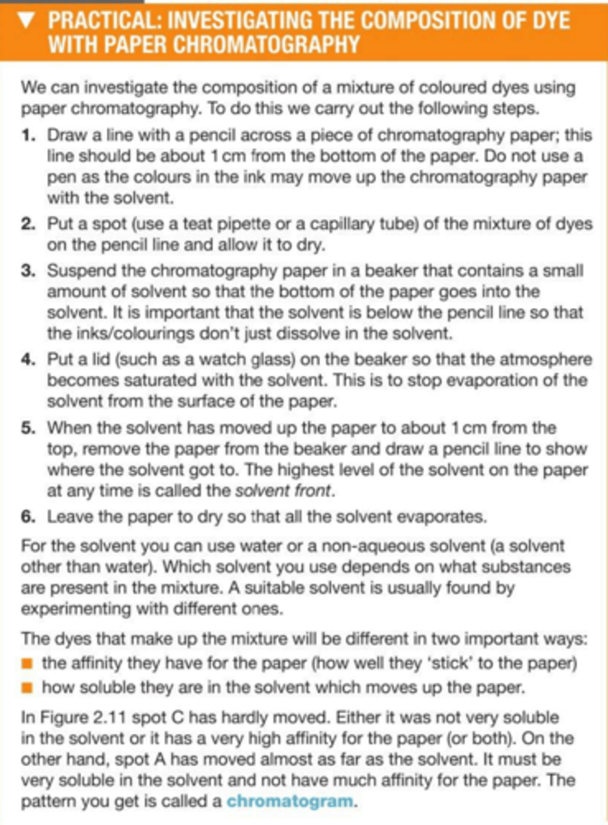 <p>the base line must be drawn in pencil so the ink doesn't dissolve the spots into it <br><br>the solvent level must be below the base line so it doesn't dissolve the spots into it</p>