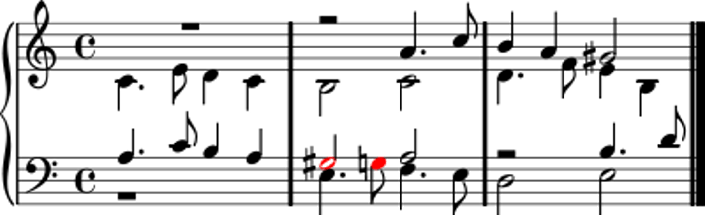 <p>When a note and a chromatically altered version of that same pitch (e.x F and F#, or C and C♭) appear in close succession or simultaneously in different voices or parts, creating a momentary contradiction.</p>