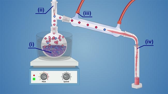 <p>In the distillation setup shown, what is the distillate?</p>