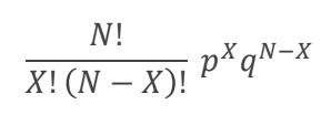 <p>N = The number of events</p><p>X = The number of occurrences for outcome A (pick the most dominant outcome)</p><p>p = probability of outcome A</p><p>q = probability of outcome B </p>