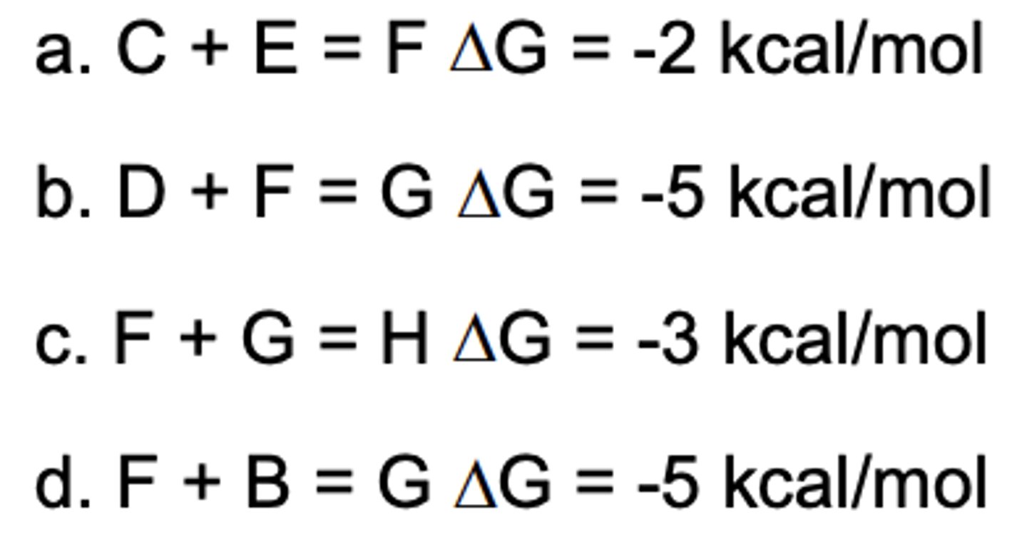 <p>Which reaction can be coupled to A + B = C + D G = 3 kcal/mol?</p>