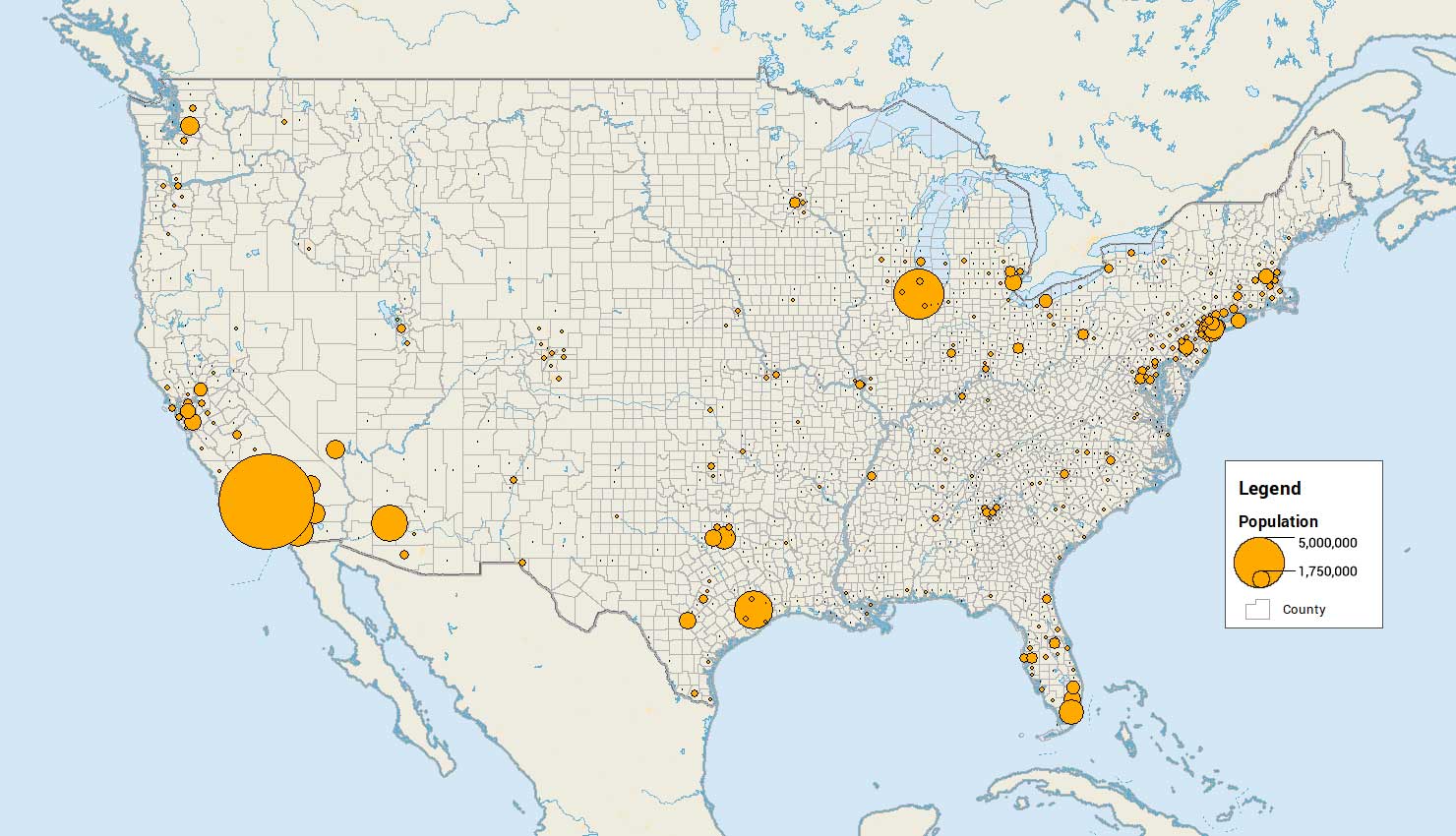 <p>A map where symbols change size according to the value of a variable.</p>