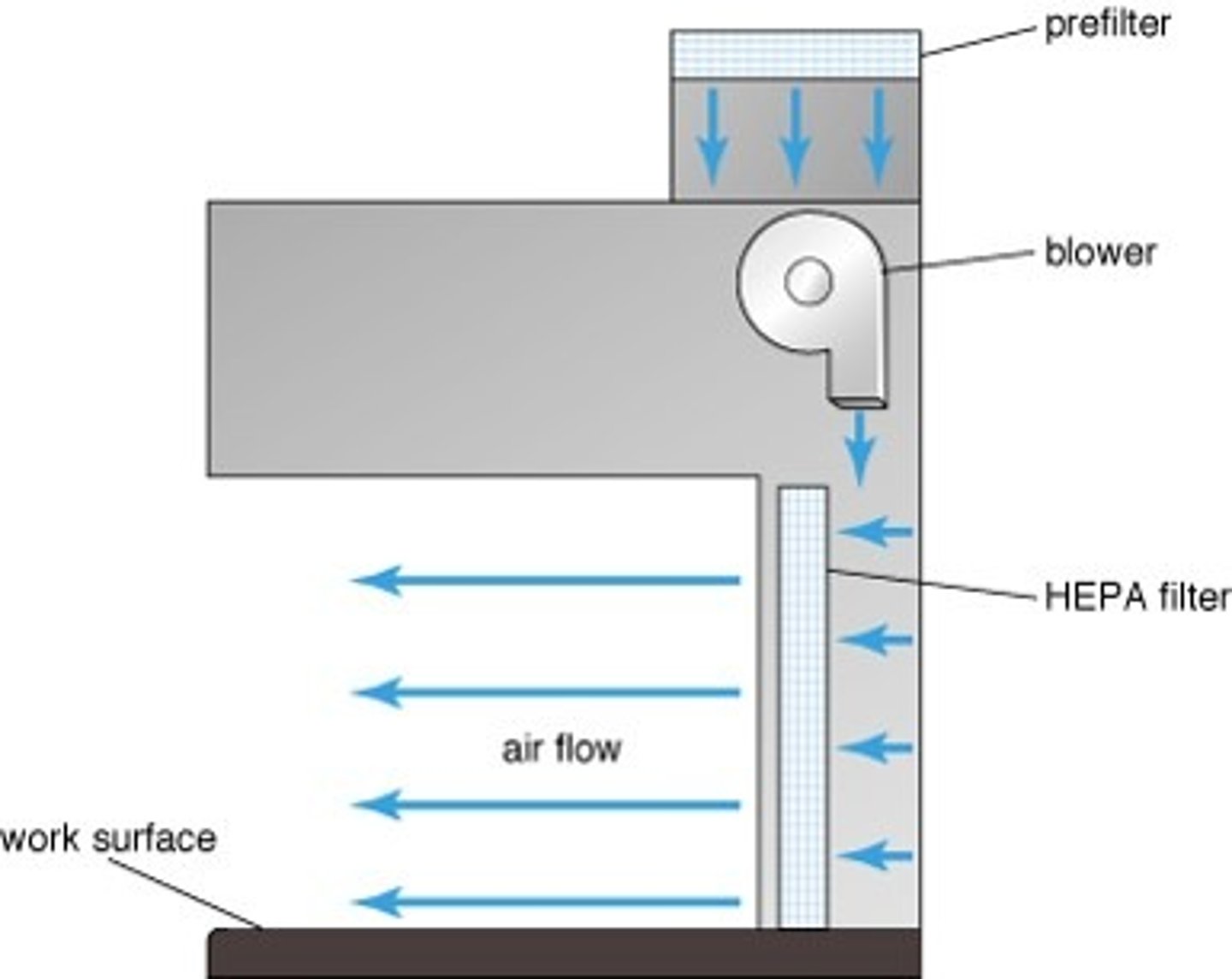 <p>- airflow keeps airborne microorganisms and particulates out of area</p><p>-&gt; now BSCs used</p>