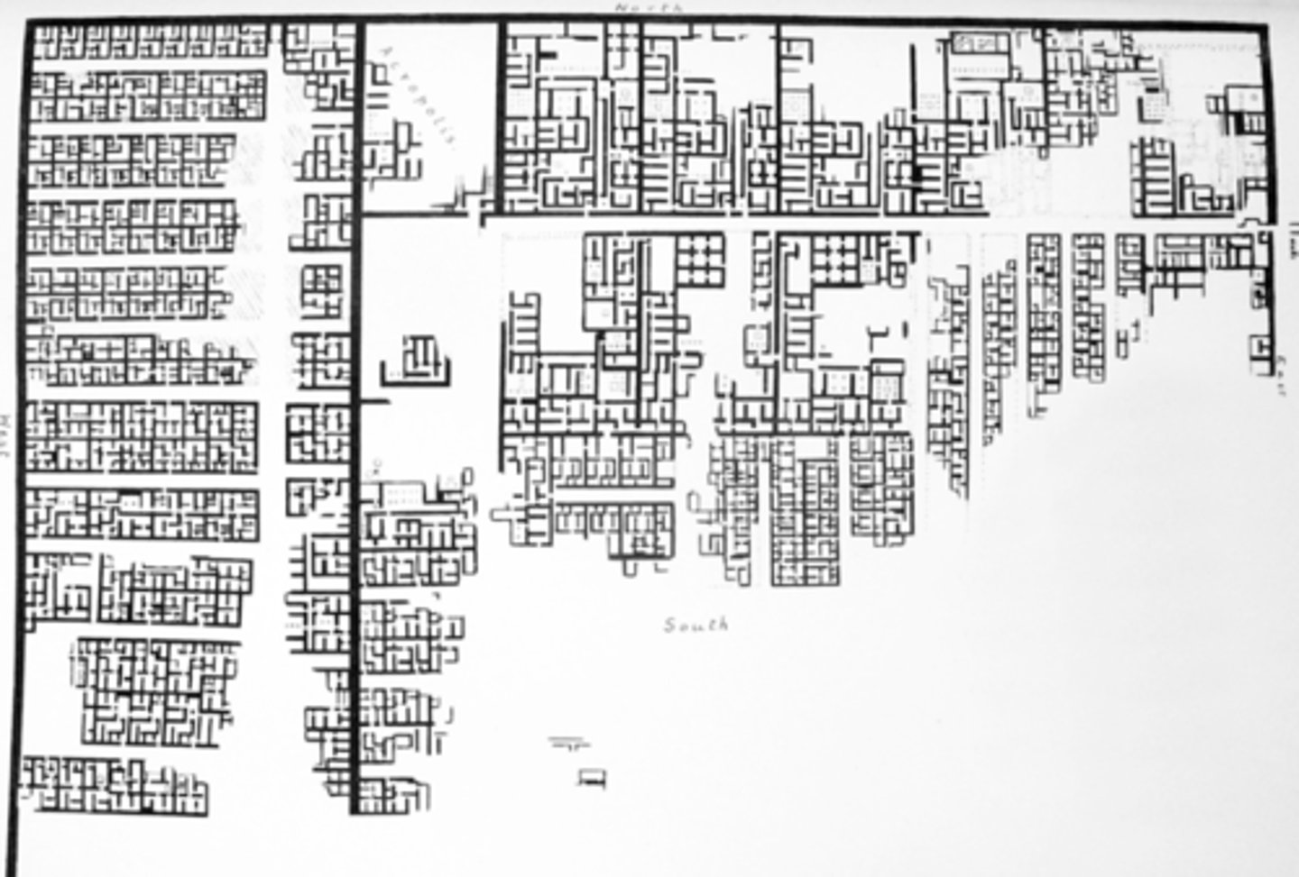 <p>- Clear social divide between little houses on the left and big mansions on the right</p><p>- Houses not only occupied by nuclear families, but also by administrators and servants who also lived in the area</p><p>- Granary included in the houses 9huge granaries imply that other people were living in the house besides the nuclear family)</p>
