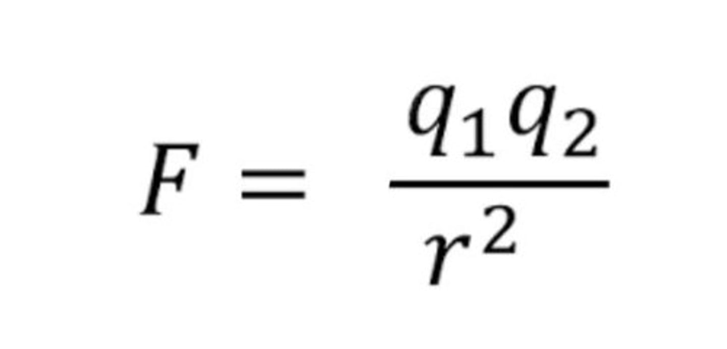 <p>F = k (q^1q^2)/r^2</p>