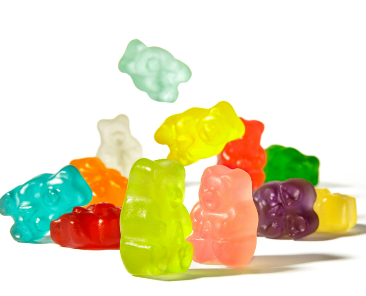 <p>(adj) sticky. Example: gummy bear candy</p>