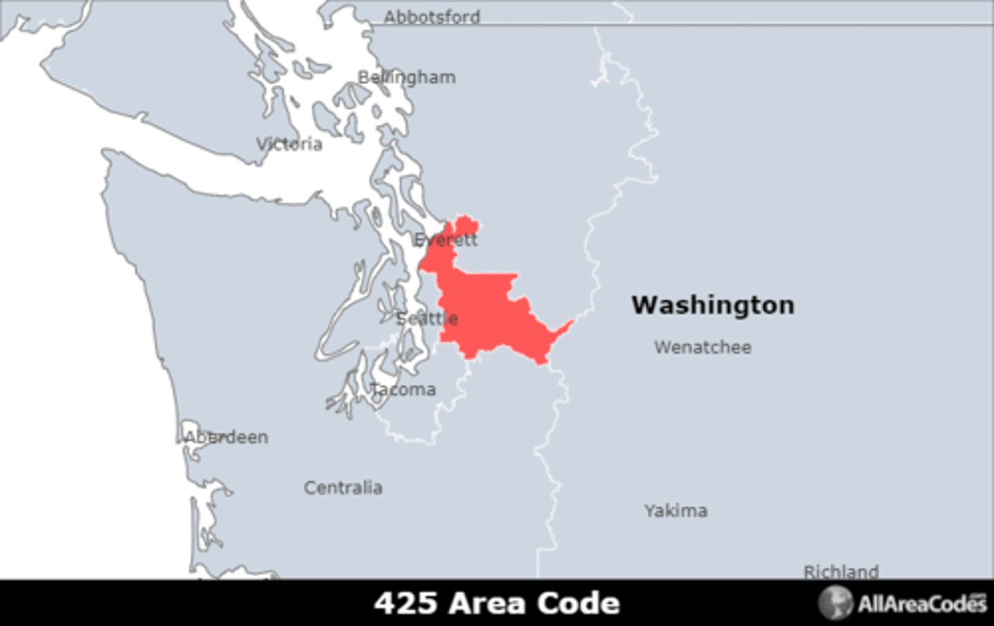 <p>Area code 425 is located in Washington and covers Bellevue, Renton, and Redmond. It is the only area code that serves the area.</p>