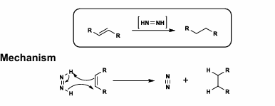 <p>[HN=NH reagent</p><p>Cis-delivery of H2 on least hindered face</p><p>Trans>Cis olefin rate </p><p>Carbonyls, nitro, nitrile, sulfoxide, disulfide all tolerated</p><p>ONLY olefin reduction? Diimide is probably the way to go</p><p></p>