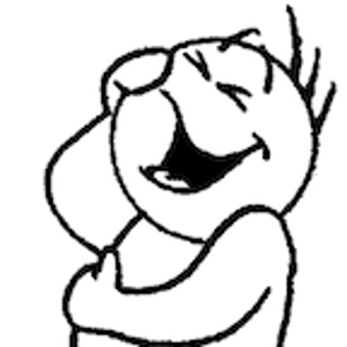 <p>smiles, laughs</p>