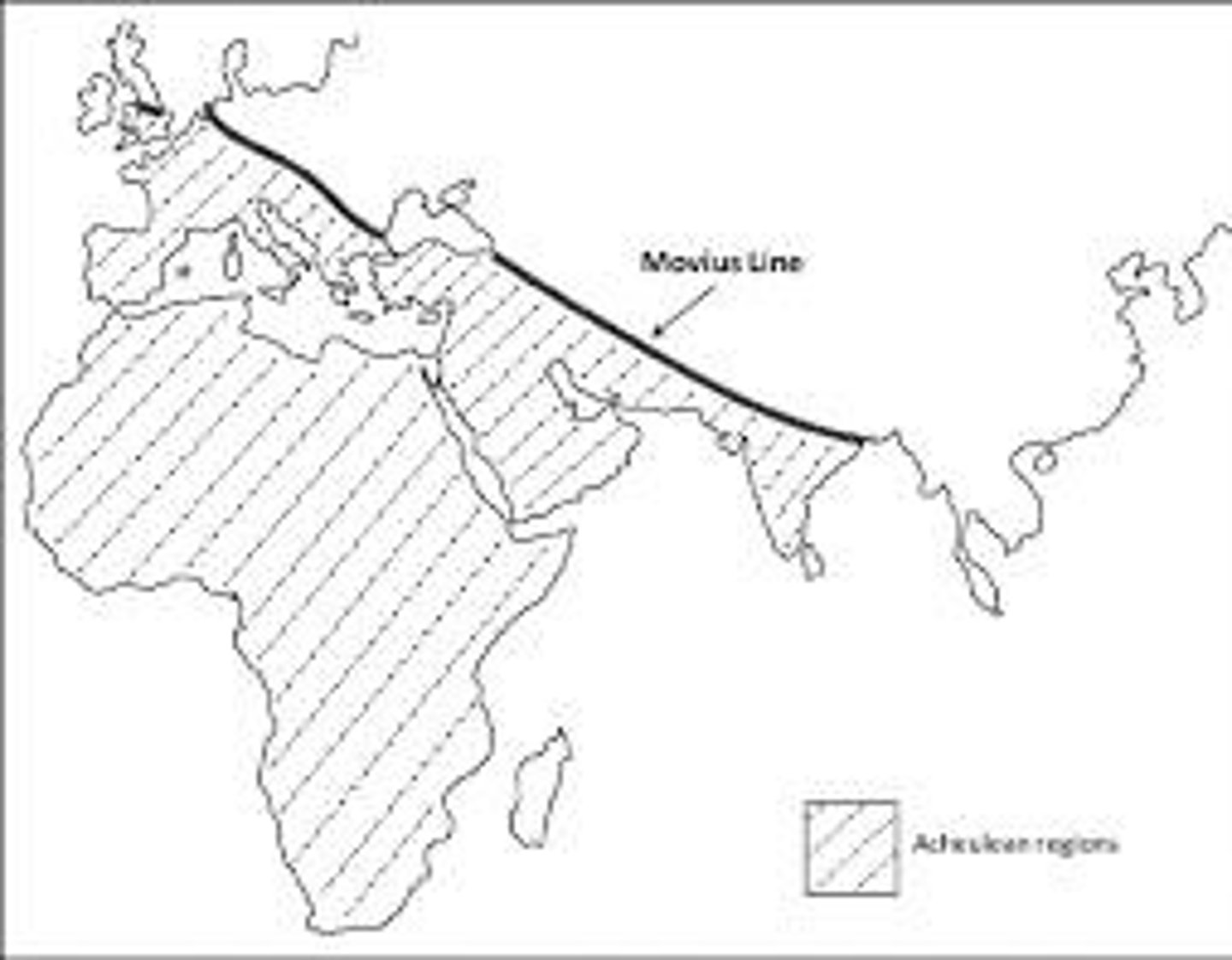 <p>The theoretical barrier separating regions with and without Acheulean hand axes.</p>