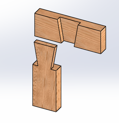 <p>Used when great strength is required. Very difficult to pull apart because of the dovetail shape of one of the pieces. More difficult than a simple tee halving.</p>