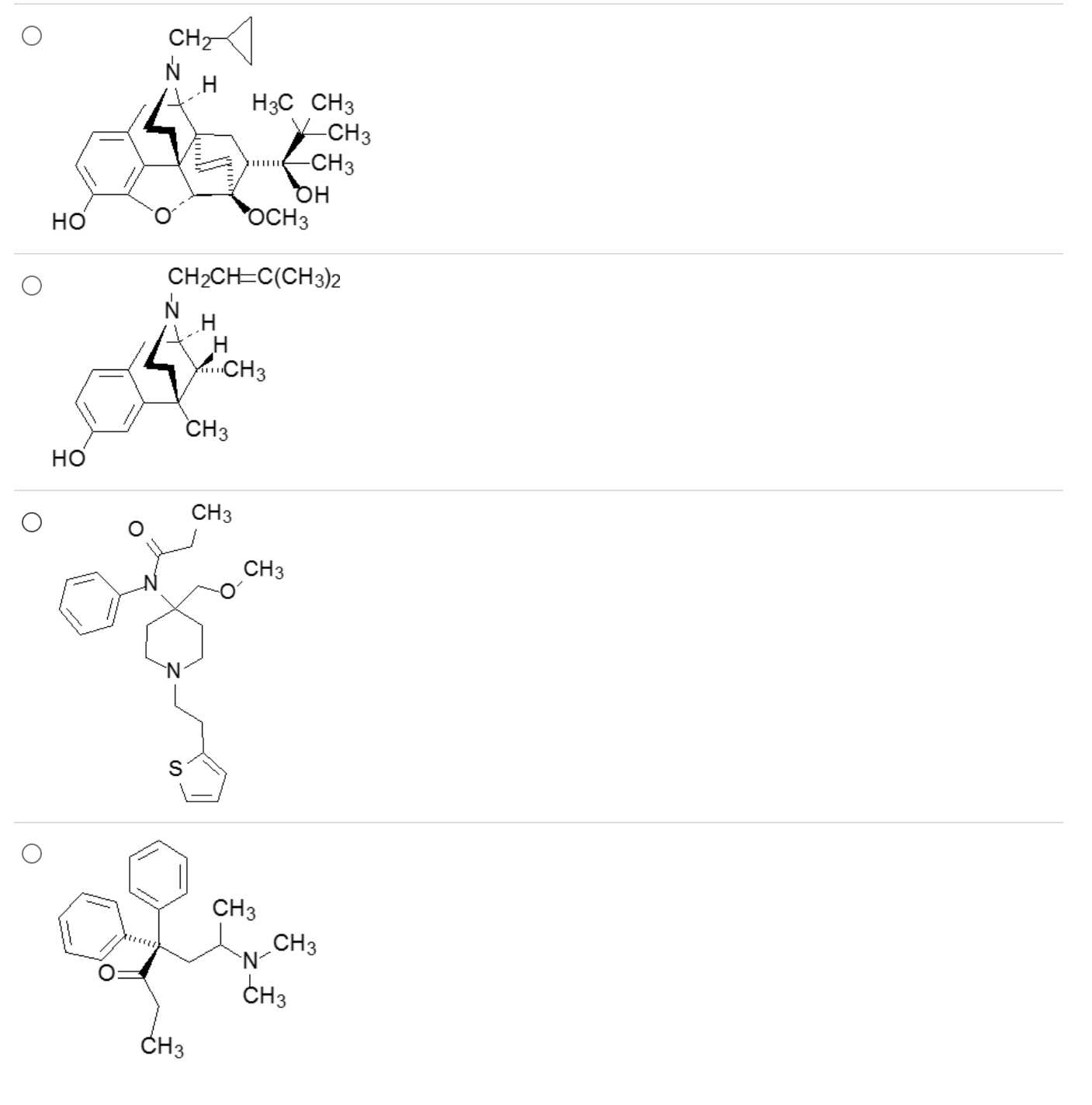 <p>Which of these is an analgesic that’s a member of the methadone class?</p>