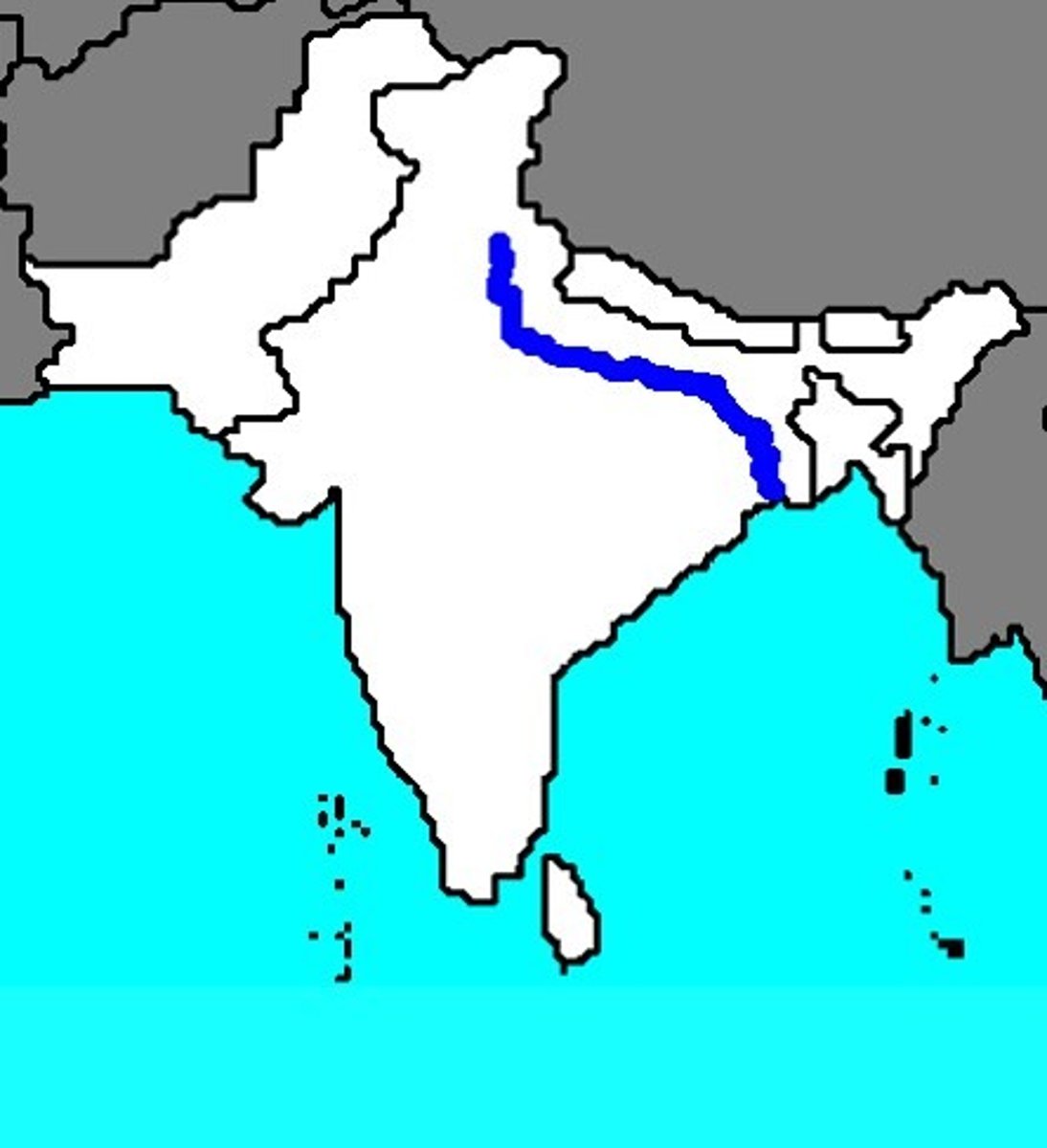 <p>Source (start): Bhagirathi fed by the Gangotri Glacier and then joined by Alaknanda at Devprayag in Uttrakhand<br>Mouth (end): Bay of Bengal<br>Length: 2500 km<br>Tributaries: Left Bank Tributaries are Ghagra Gandak Kosi and Right Bank Tributaries are Chambal Betwa Son Yamuna only Yamuna is perennial in the right bank<br>Drainage Basin: UK, UP, Bihar, Jharkhand, WB, MP</p>