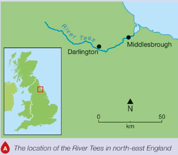 <p>North East England</p><p>Source is in Pennines and flows east to mouth at North sea Middlesbrough</p>