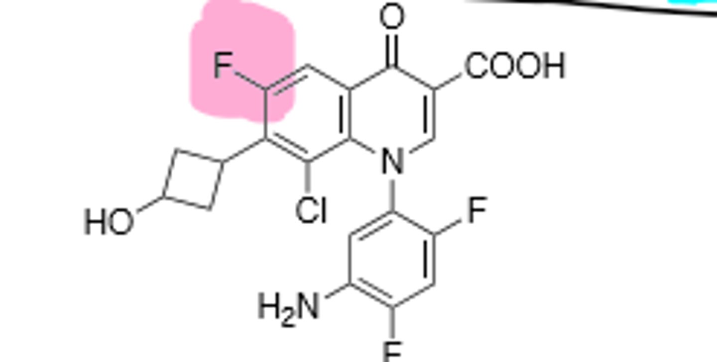 <p>New quinolone, approved for oral or IV use, improved activity against gram (+), but still hits gram (-). Inhibits DNA gyrase and topoisomerase IV in bacterial DNA production. Rare hallucinations, delirium, and sezirues in patients also taking NSAIDs and theophylline, don't give under the age of 18 due to growing tendons, risk of tendon rupture main resistance is point mutations in A and B subunit of DNA gyrase, leading to decreased binding affinity of quinolones to DNA gyrase.</p>