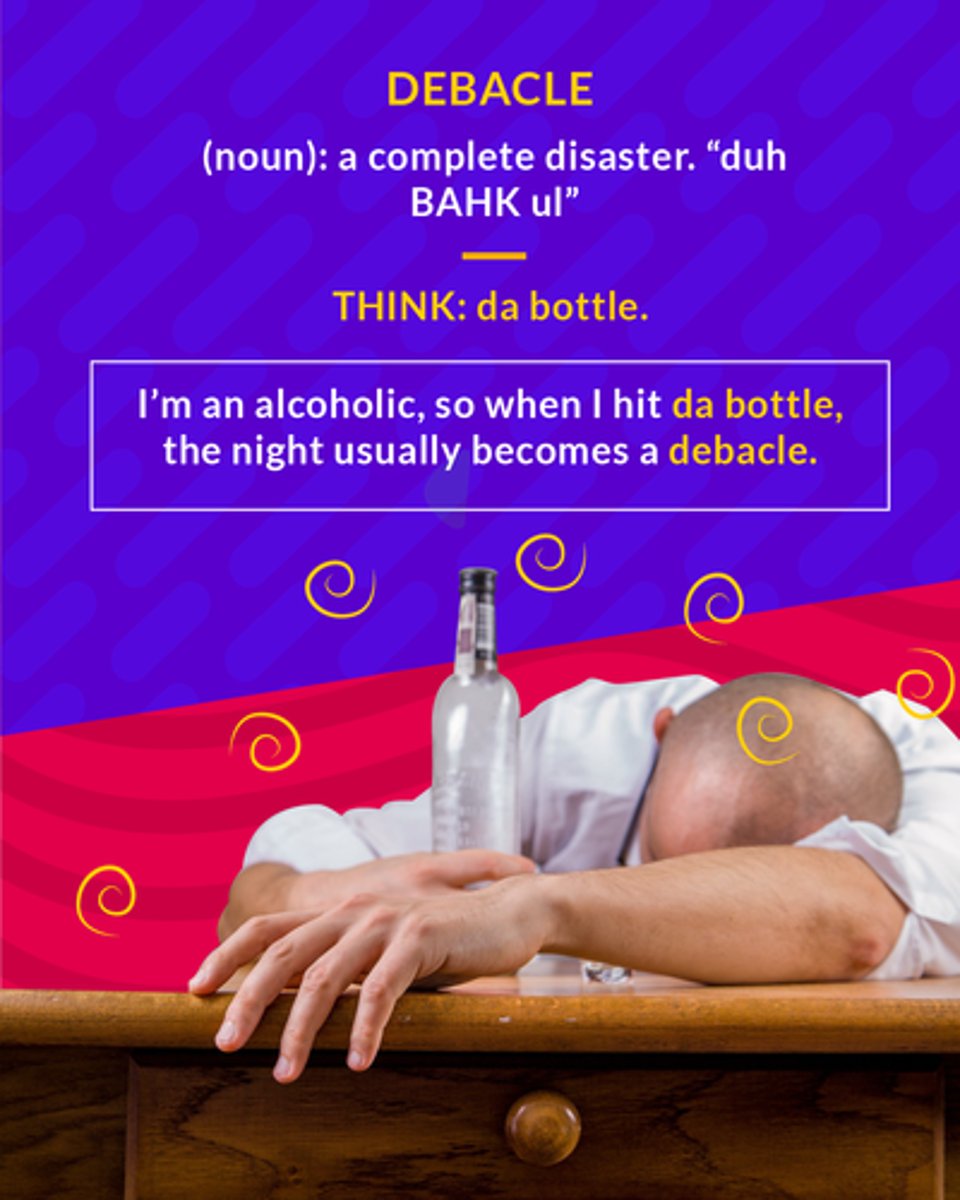 <p>(n.) an overwhelming defeat, rout; a complete collapse or failure</p>