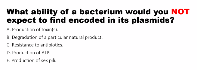 <p>D) </p><p>plasmids do not provide a source of energy. </p>