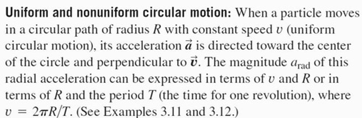 <p>Constant speed with acceleration directed towards the center of the circle.</p>