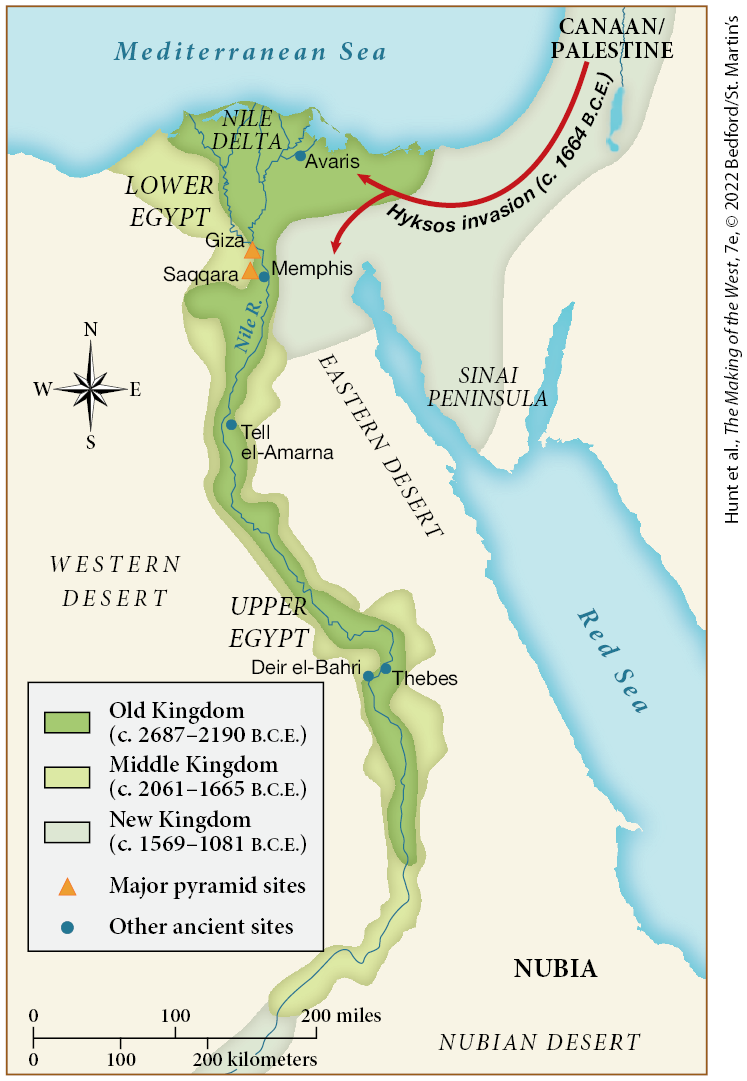 <p><span>According to this map, which geographical feature appears to have been the most important to ancient Egyptian civilizations?</span></p><p class="western"></p>