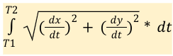 “the integral of the square root of dx/dt squared + dy/dt squared”