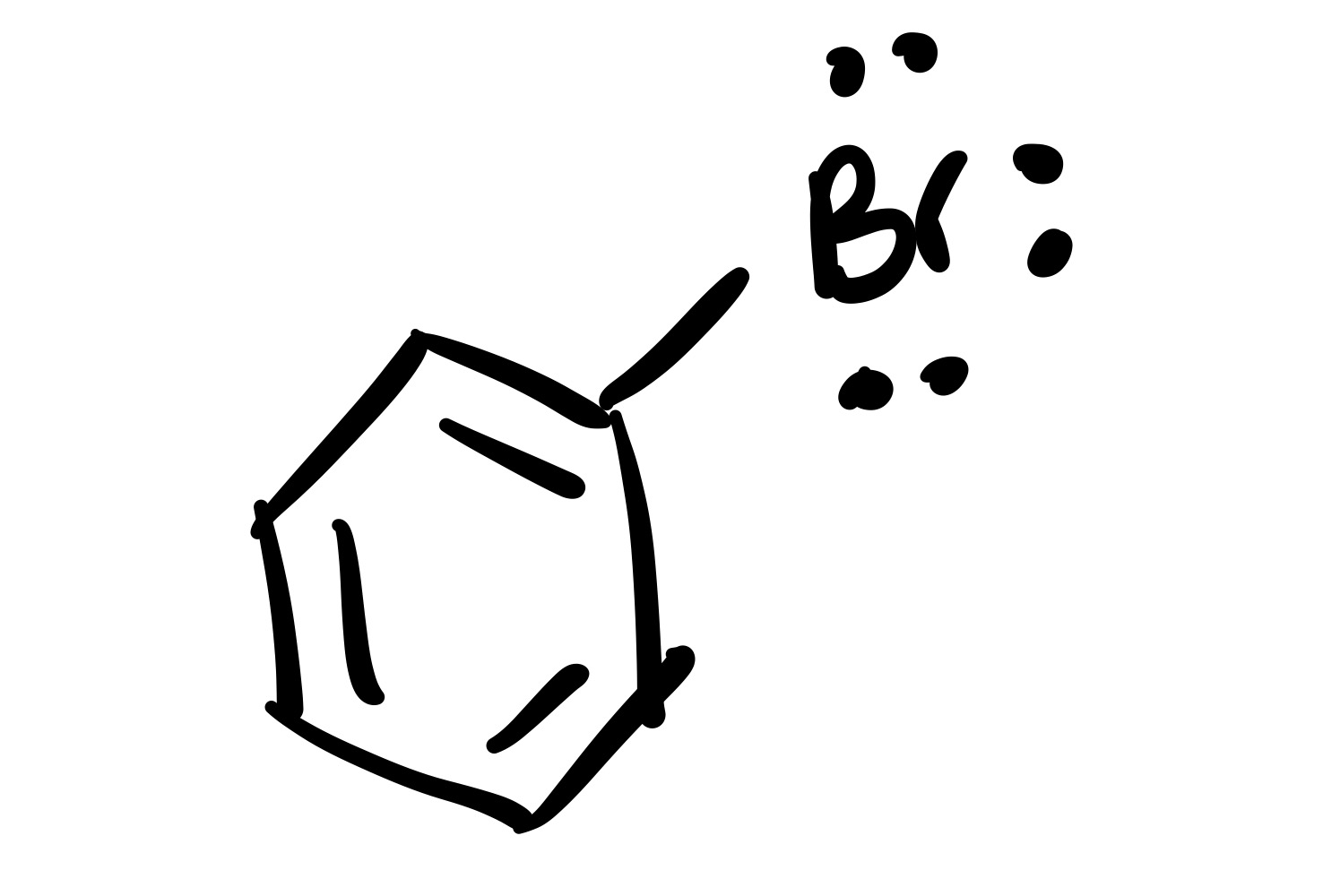 <p>(1) Br adds to the cyclohexane (lone pairs attached)</p>
