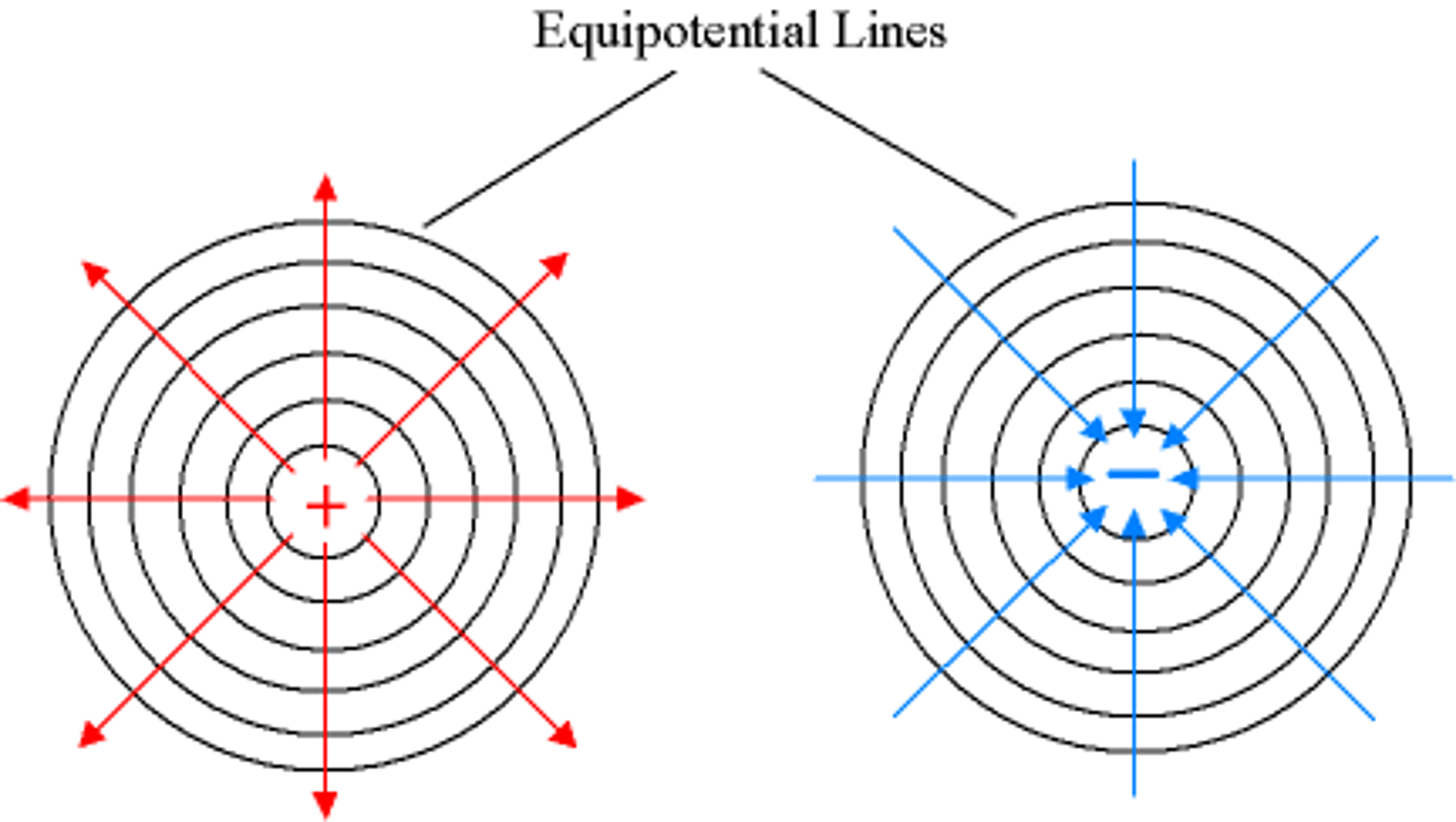 <p>Lines at which all of the test charges have the same voltage</p>