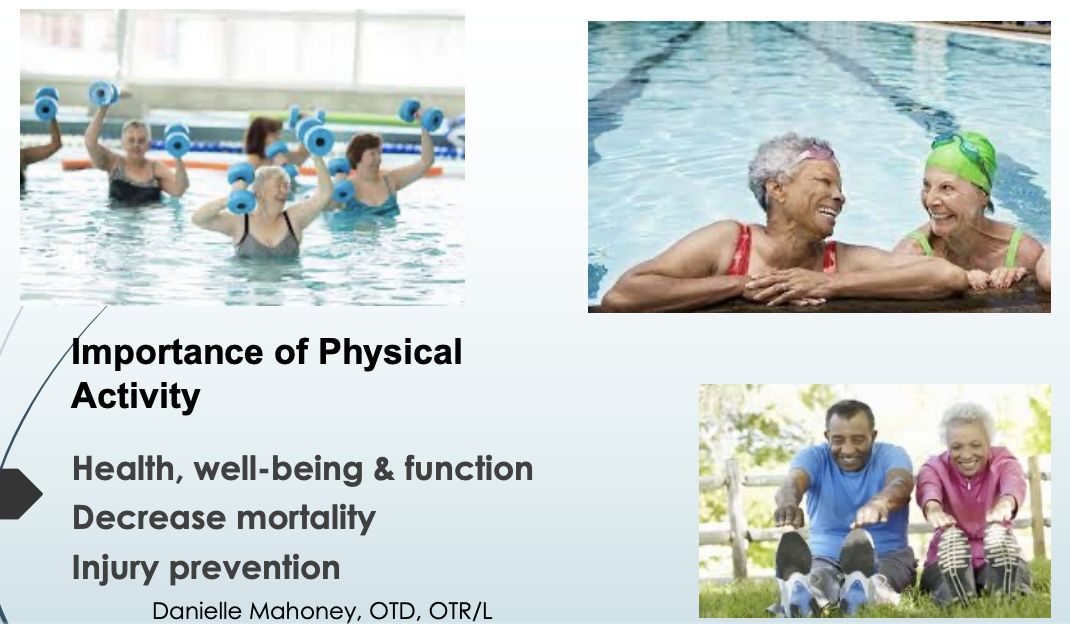 <ul><li><p>Health, well-being &amp; function </p></li><li><p>Decrease mortality </p></li><li><p>Injury prevention</p></li></ul><p></p>