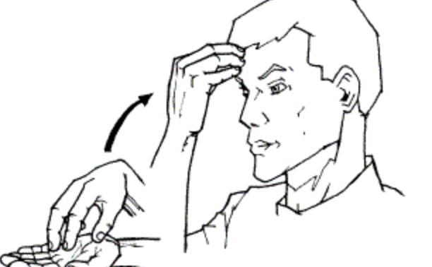 <p>hand in palm</p><p>hand in forehead</p>