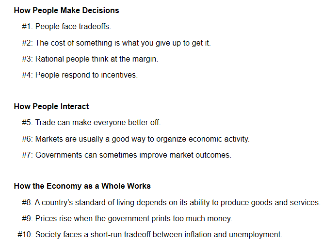 <p>The 10 principles of economics.</p>