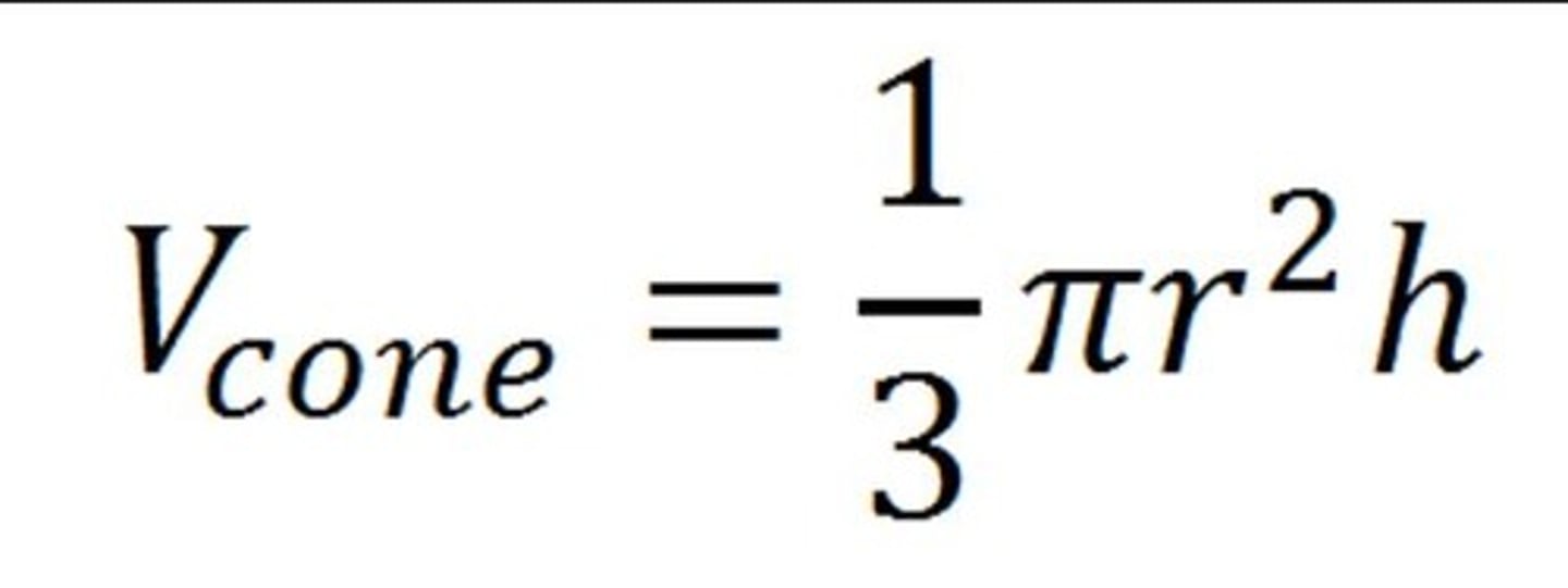 <p>V = (1/3) x pi x r^2 xh</p>