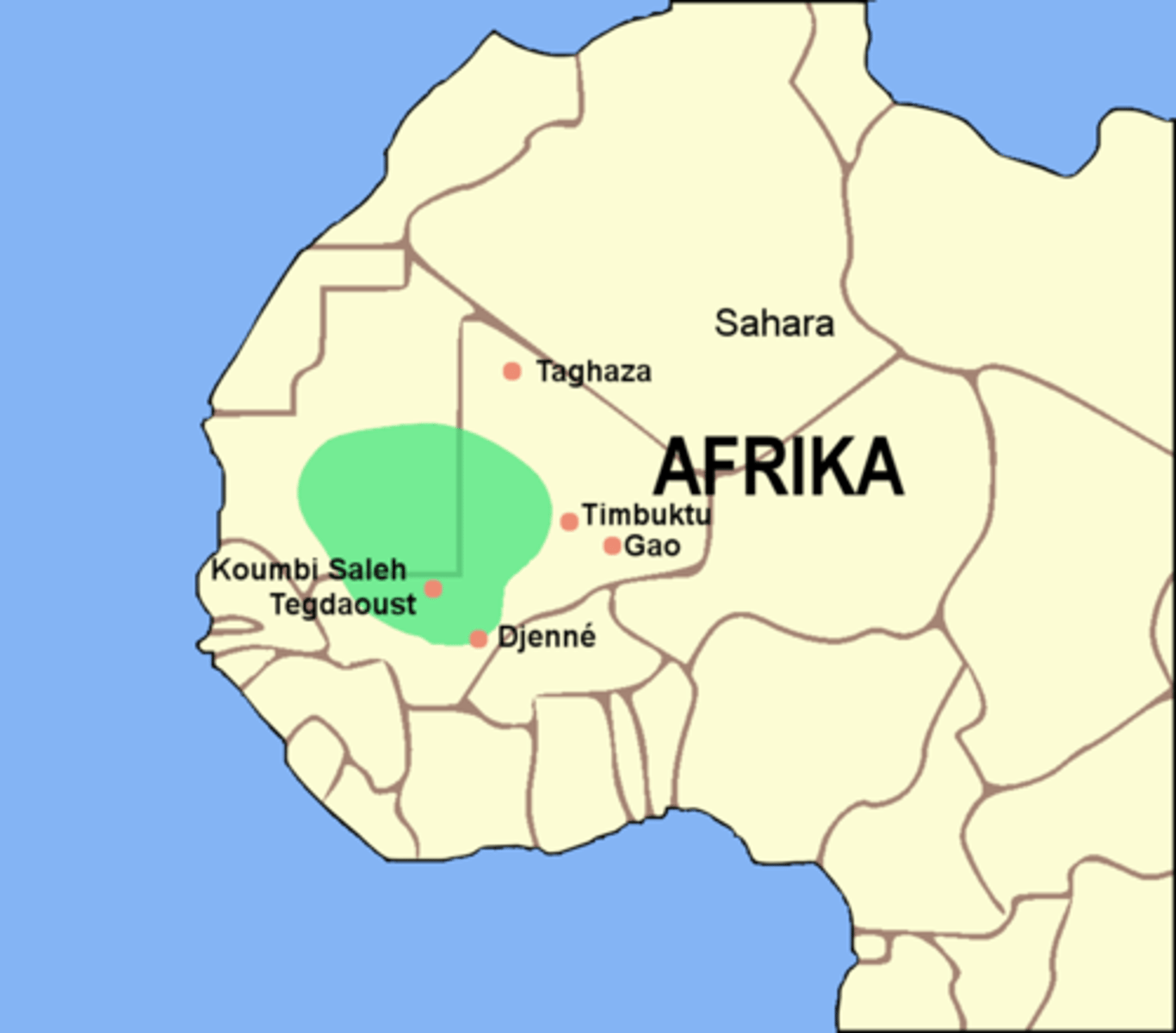 <p>-1st known kingdom in sub-Saharan West Africa</p><p>-Involved in the Gold/Salt trade as early as the 200s</p><p>-Rulers converted to Islam, used it to reinforce the kingship, considered sacred/divine, so "ruler cults" developed, though relatively few subjects converted</p>