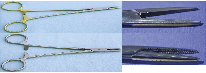 <p>Identify this instrument.</p><p>It is used to drive suture needles through tissue and has short jaws with grooves that are cross-hatched.</p>