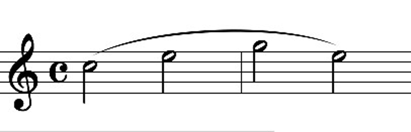 <p>played with one stroke of the bow for a legato effect (strings)</p>