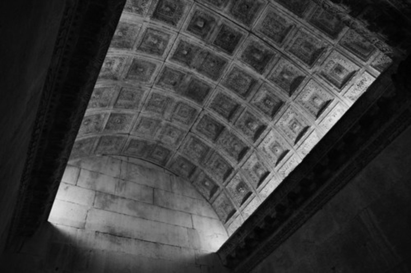 <p>in architecture, a sunken panel in a ceiling</p>