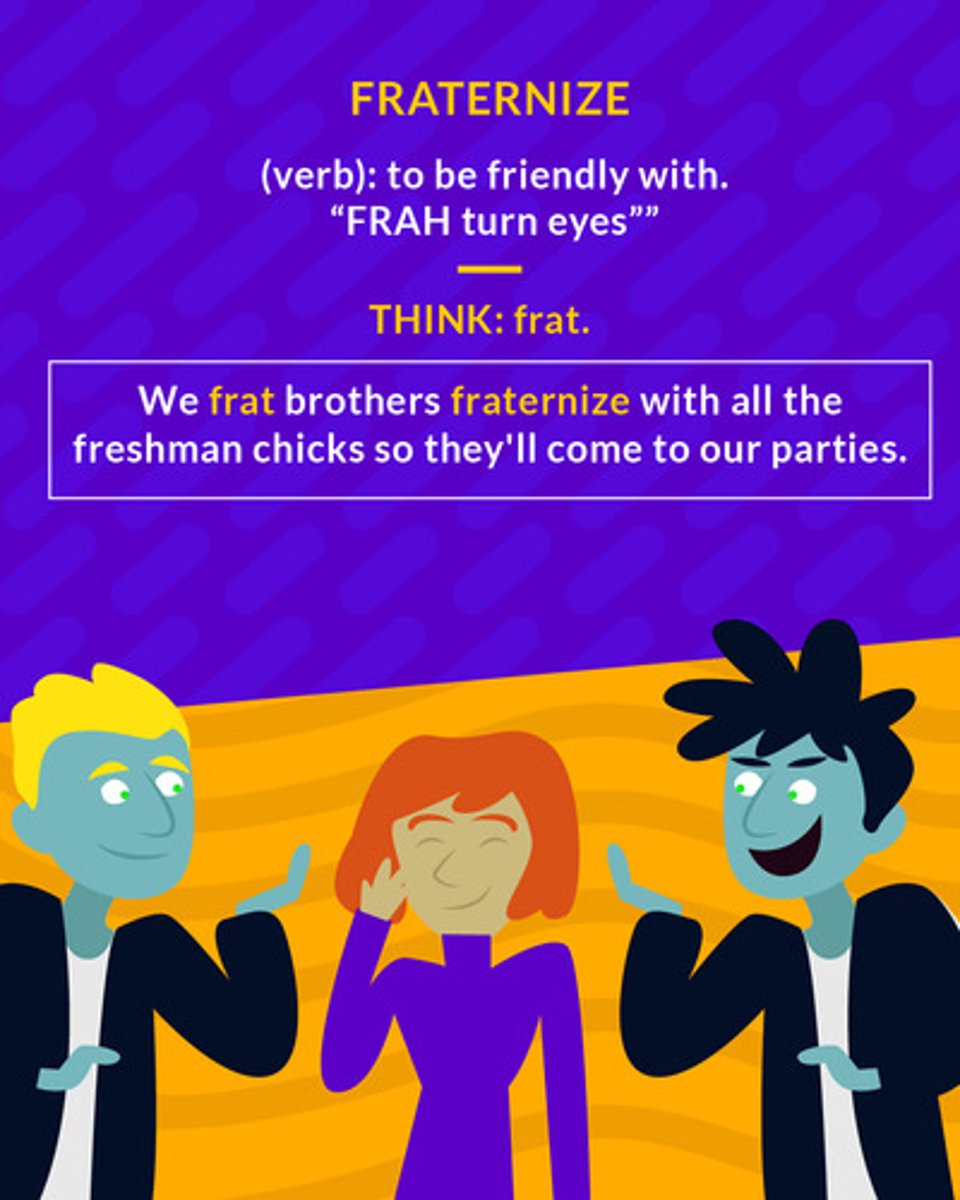 <p>(verb) to be friendly with</p>