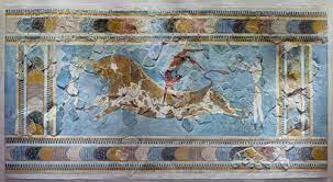 from the palace at Knossos (Crete), Greece
ca. 1500 BCE. 
Fresco