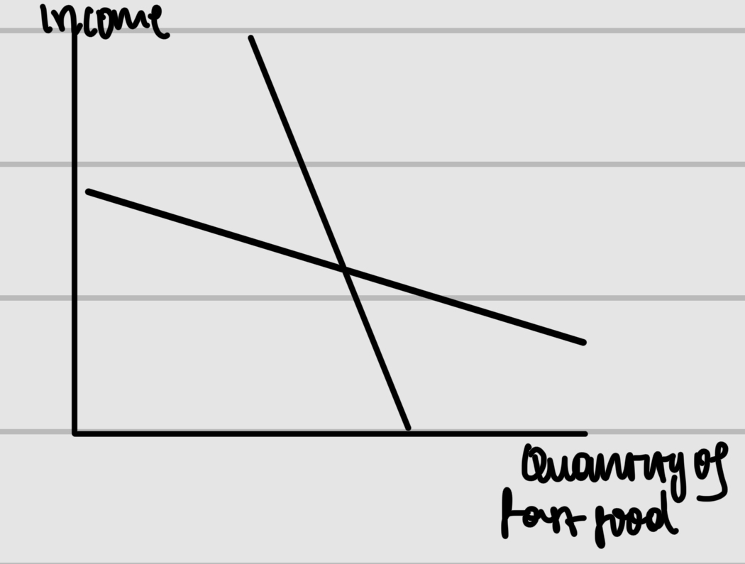<p>Label the type of elasticity of the demand curves and what their YED would be</p>