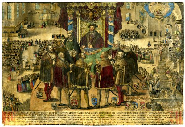 <p>HRE Charles V Habsburg agrees to the Peace of Augsburg</p>