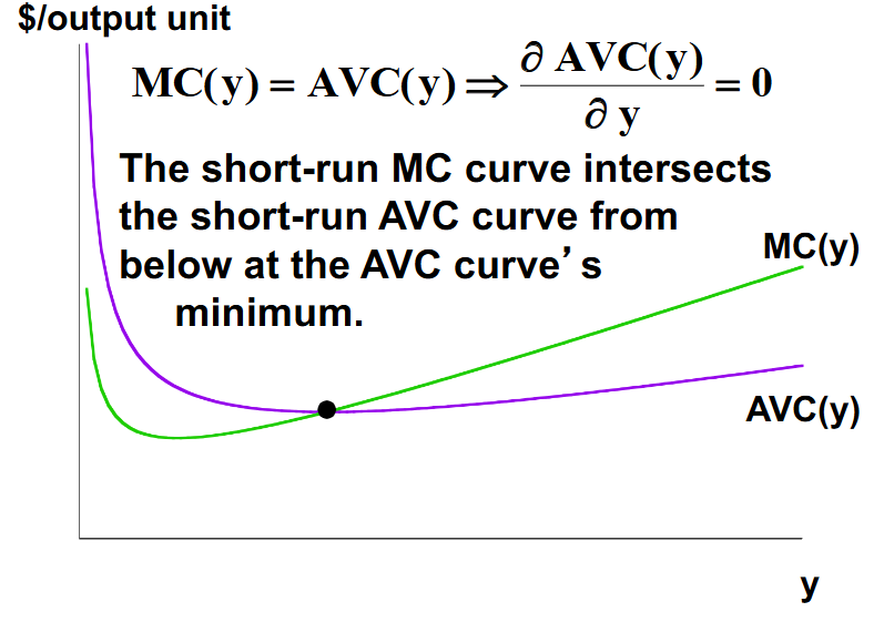 <p>The marginal cost curve will intersect the average variable cost curve from the average cost curve’s minimum.</p>