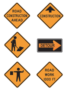 <p>Warn for construction. Fines double for offenses committed while driving in construction when workers are present.</p>