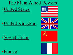 <p>The coalition of nations, including the United States, the Soviet Union, the United Kingdom, and France, that opposed the Axis Powers during World War II.</p>