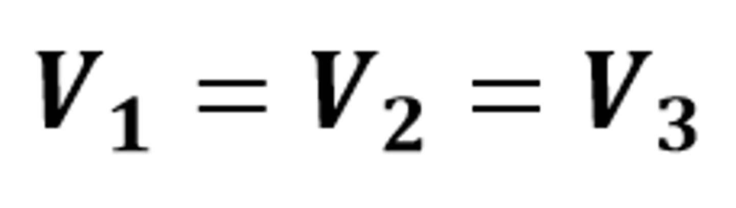 <p>The mathematical relationship for the potential difference across components connected in parallel</p>