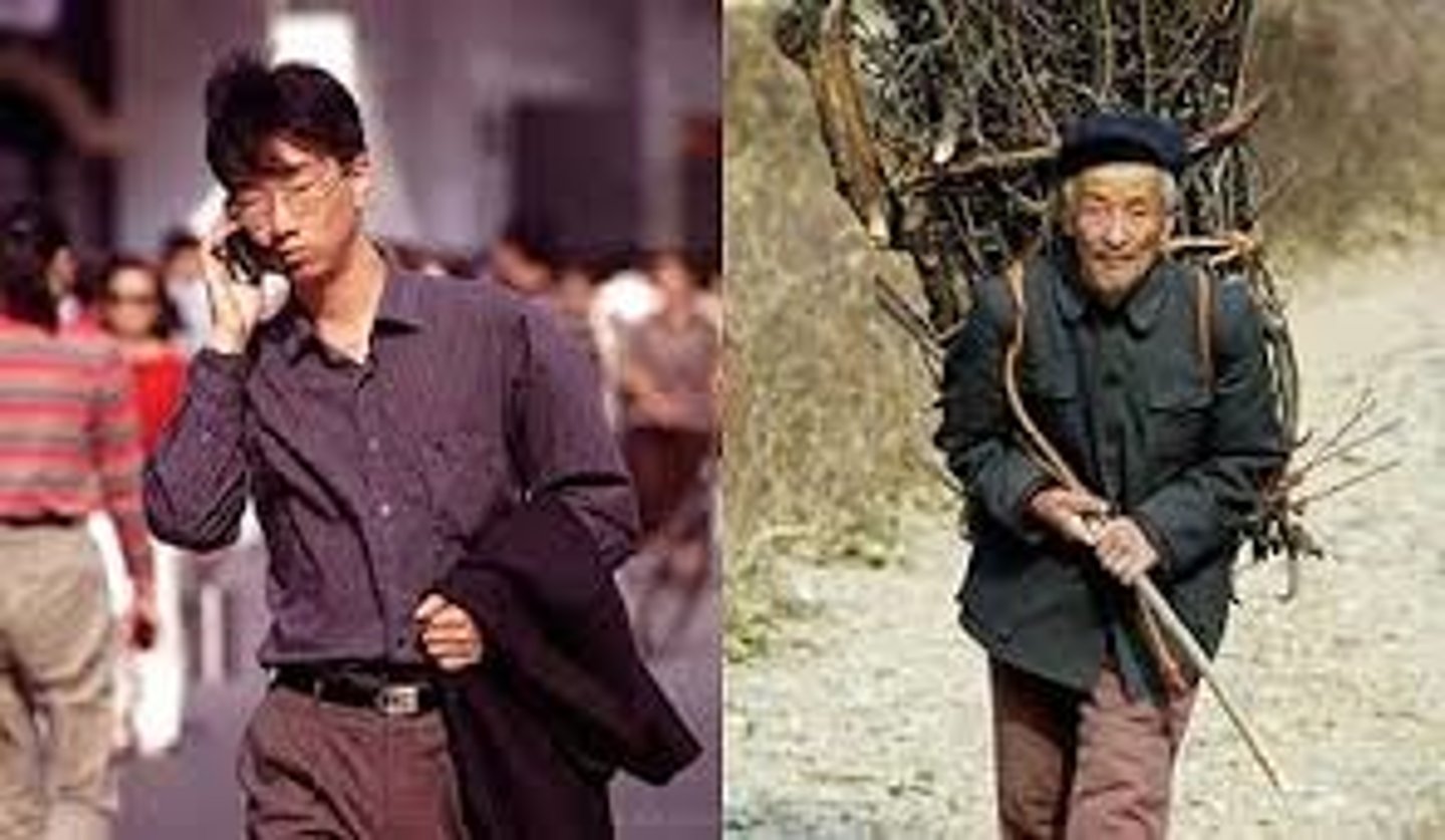 <p>Moving from a farm to a city.</p>